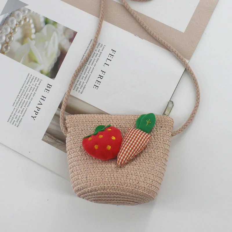 2023 new summer mini cute kids small packet wheat straw woven straw bag beach change crossbody bag wholesale