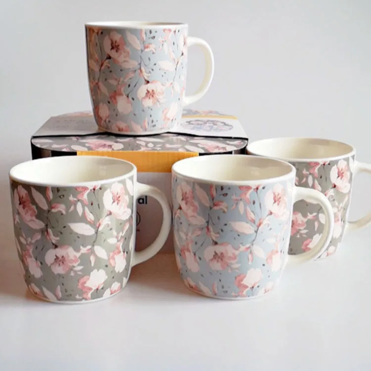 custom european style printing floral logo fine new bone china ceramic coffee mug cup set