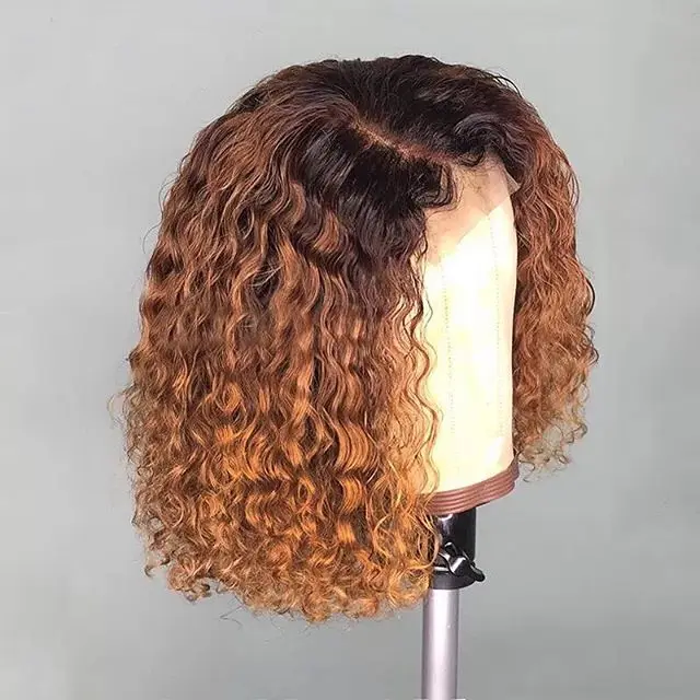 Ombre T1B/27 Wigs 13x4 Lace Front Closure Wigs Human Hair Pre Plucked Brazilian Virgin Hair Glueless Lace Short Curly Bob Wigs
