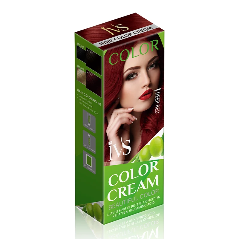 OEM IVS Semi Permanent Hair Color Cream Hair Dye For Professional Salon Deep Red Hair Dye Wholesale