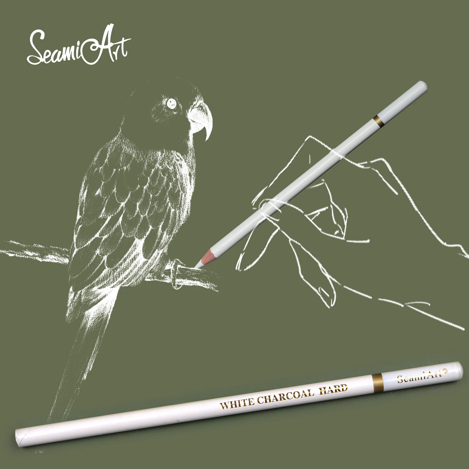  Seamiart 3pcs Hard/Medium/Soft White charcoal pencil wooden set for sketching drawing pencils office school