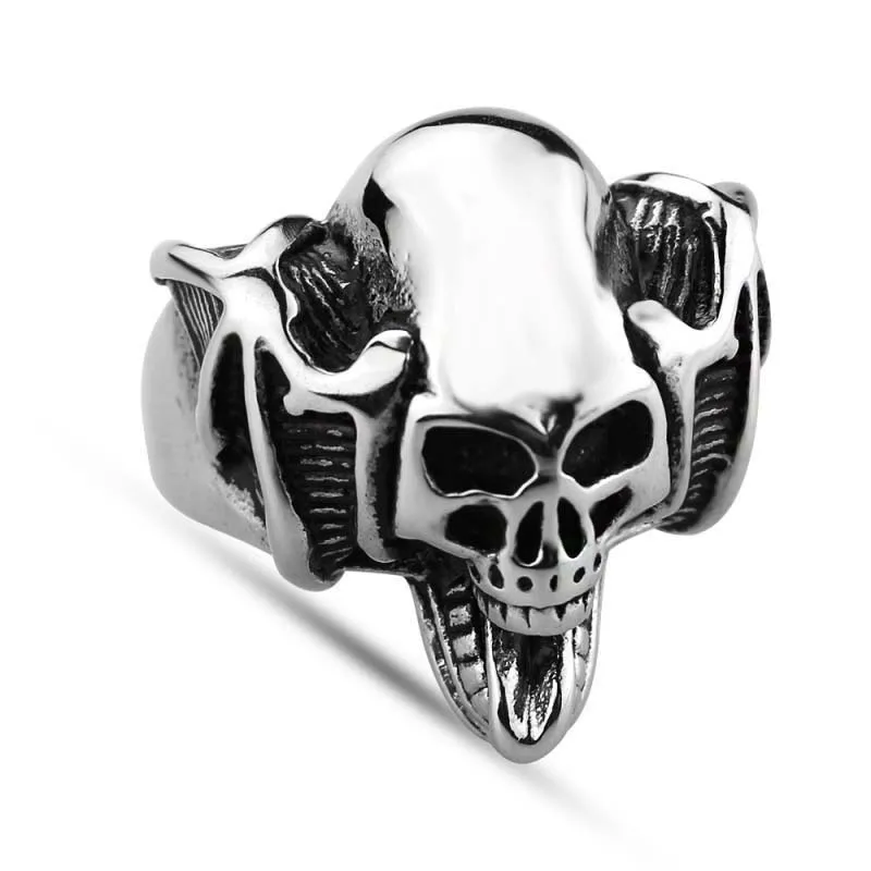 2022 New Arrival Korean Style Student Ring Domineering Single Ring Stainless Steel Skull Ring for Women Men