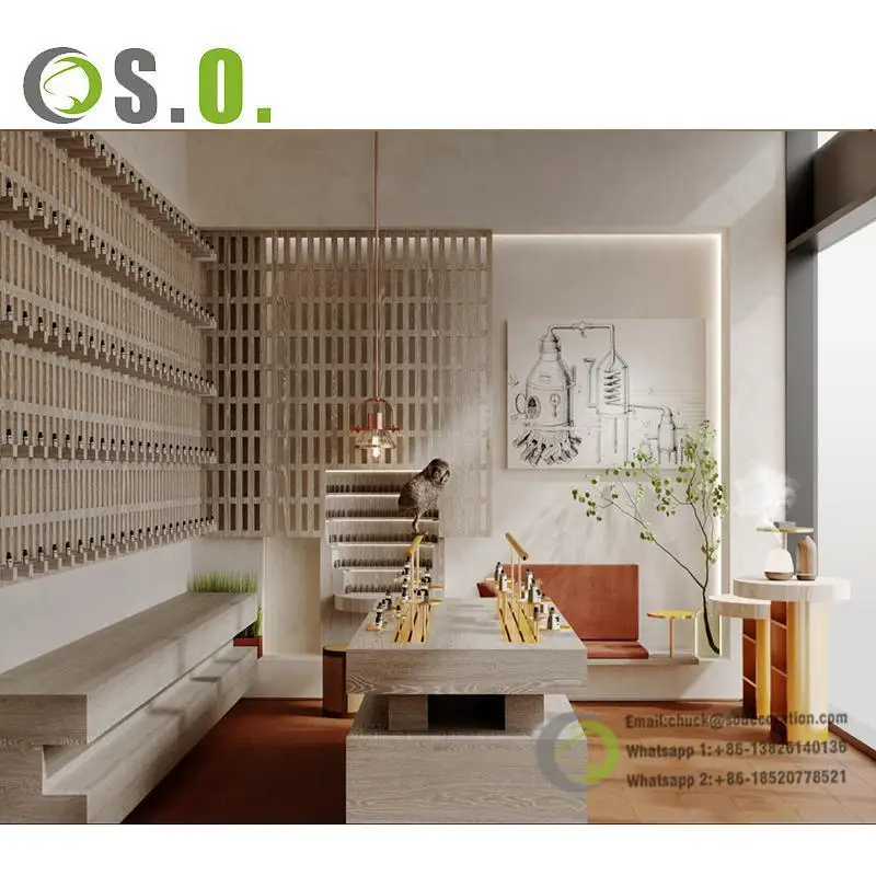 Skincare shop furniture adjustable cosmetic store shelf rack led makeup shelves for store cosmetic display shop interior design