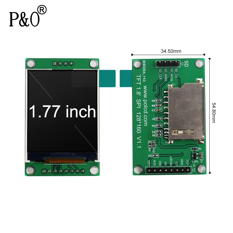 Polcd 1.77 inch 128*rgb*160 RGB 24bit Normally Black ST7735S lcd module tft with pcb board