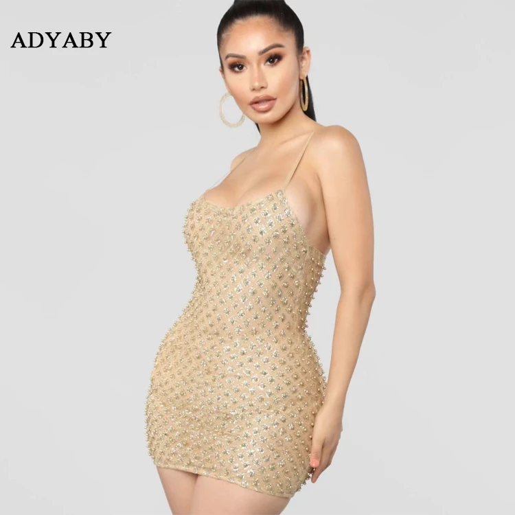 Spaghetti Strap Beading Dress  Fashion Style Model Short Party Bodycon Dresses For Women Factory Wholesales