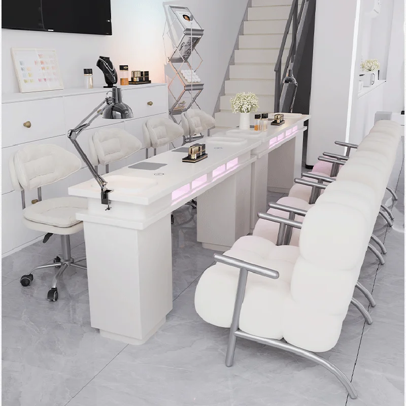 Modern Design Beauty Shop Double Wooden Manicure Table And Chair Sets Luxury Nail Table With Dust Collector