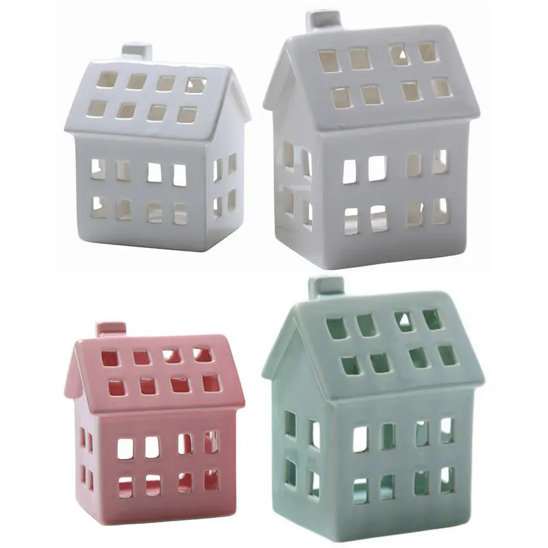 6 inch Christmas White Ceramic Town House Lantern Tea Lights Candle Holder