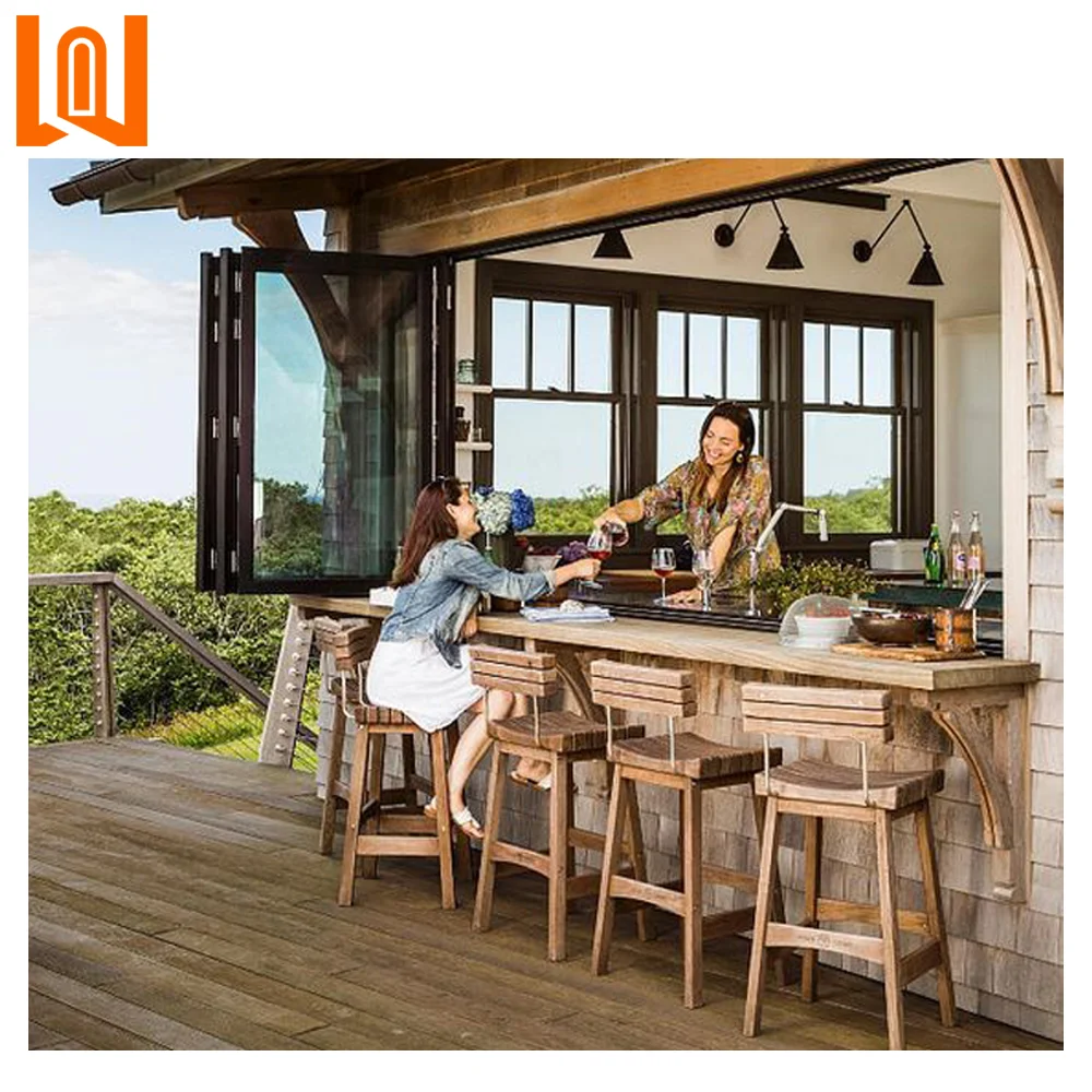 WANJIA Customized Tempered Glass Aluminum Folding Windows Accordion Horizontal Bi Folding Window