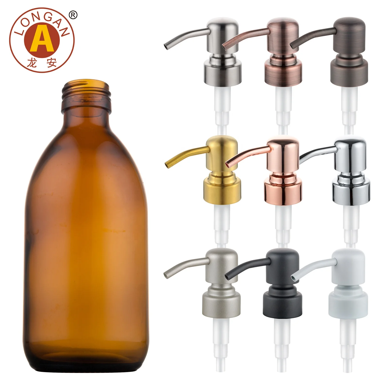 Longan Stainless Steel Soap Pump Liquid Dispenser Cosmetic Metal Shampoo Soap Bottle Pump Dispenser Manufacturer