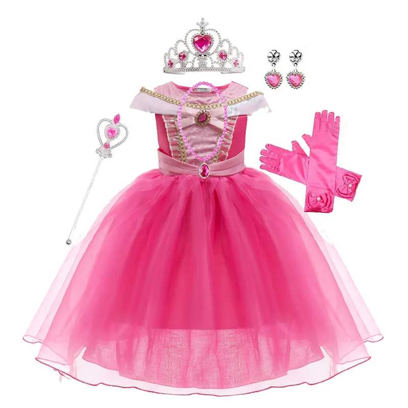 ecowalson  Girls Sleeping Beauty Aurora Dress Long Sleeves Off Shoulder Lace Robe Kids Gorgeous Christmas Gift Fancy Princess