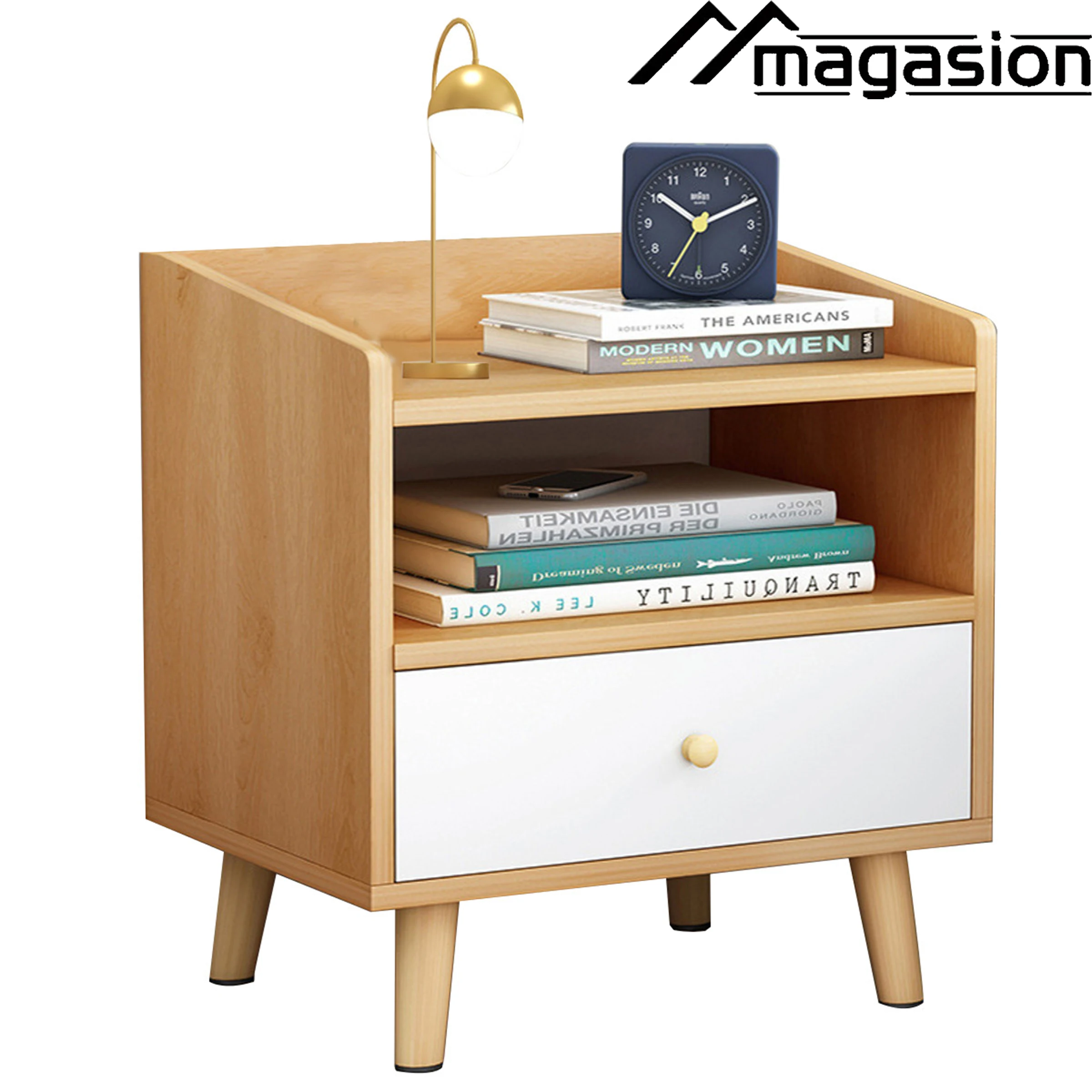 High Quality table be chevet   Wood Color Nightstand With Storage Drawer Bedside Table
