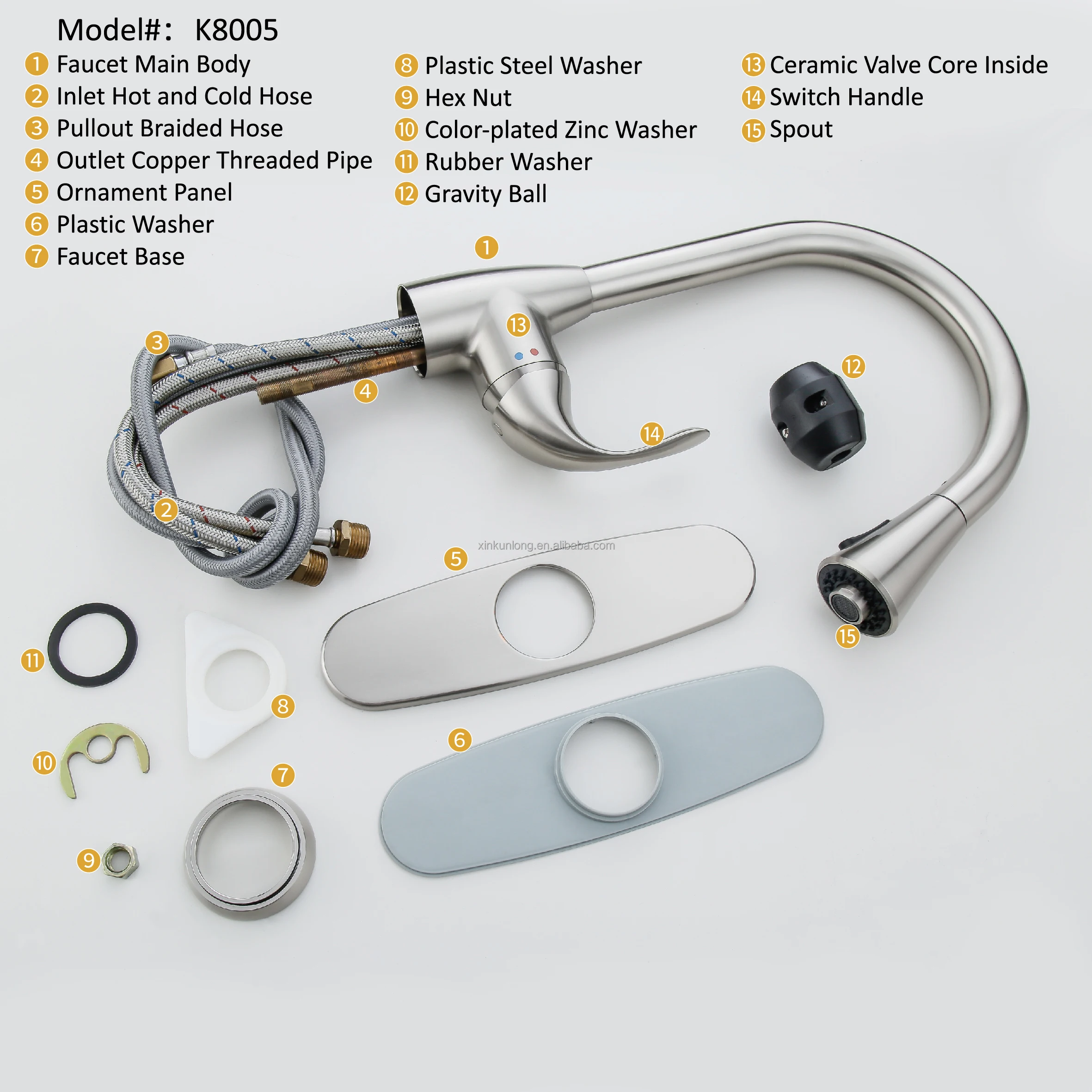 
Factory Price Durable Brass Pullout Kitchen Sink Faucets Hot Cold Mixer Tap with 2 modes Sprayer 