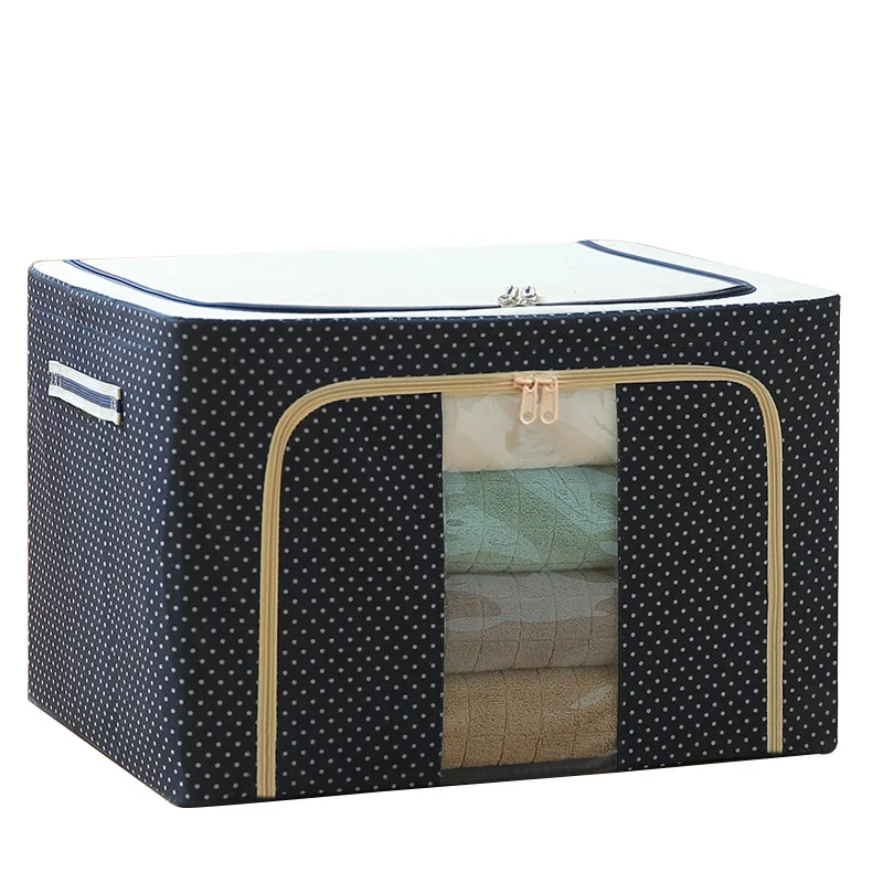 Large Capacity Oxford Clothes Storage Bags Fabric Collapsible Clear Window Metal Frame Storage Bin Boxes