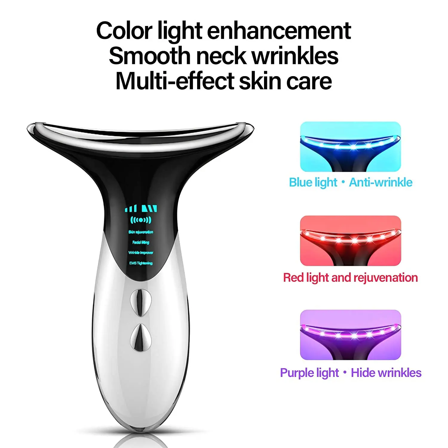 wholesale Heat Generated Sonic 3LED Light Neck Lift Device Vibration Wrinkle Free Device Anti-Aging Face Neck Massager