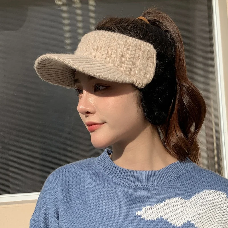 Women Fashion Autumn Winter Duck Tongue Baseball Cap Cycling Ear Protectors Warm Velvet Wool Knitted Hat