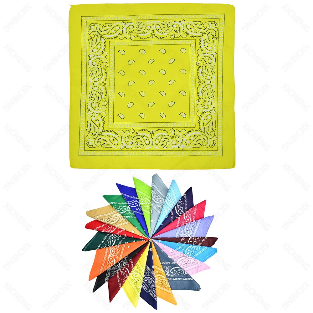 Wholesale Custom Logo Paisley Turban Bandana Cashew Flower Riding Mask Magic Sports Polyester Square Scarf with Embroidery