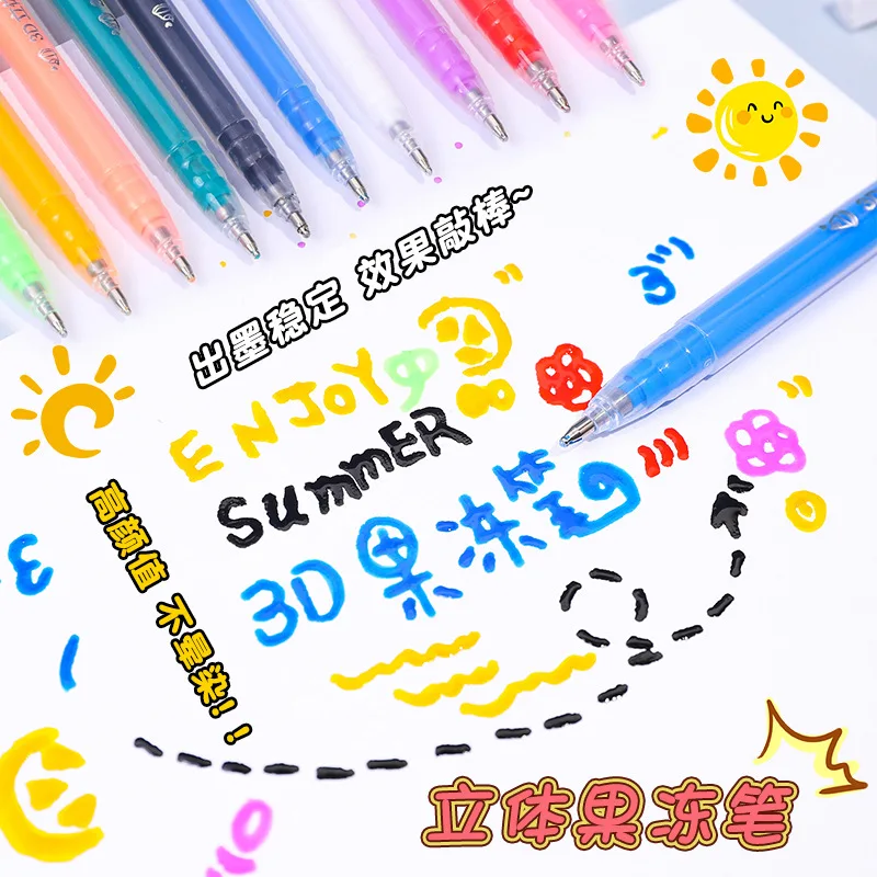 Wholesale Kawaii Stationery Cute 3D Glitter Color Jelly Gel Pens set for School Supplies