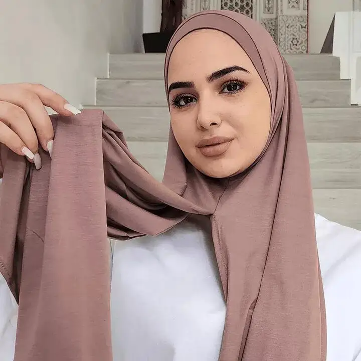 Premium Jersey Instant Hijab Good Stitch Stretchy Jersey Scarf Malaysia Wraps Plain Muslim Turban Headband Shawls Supplier