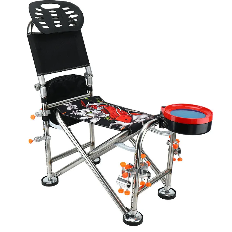 Stainless Steel Aluminum Alloy Folding Crucian Carp Fishing Chair With Rod Holder