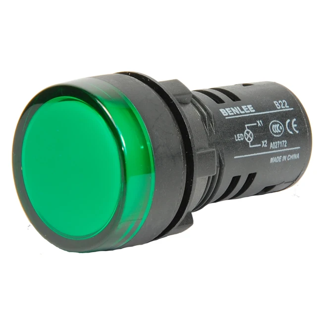 BENLEE  22MM GREEN PIILOT LIGHT DC 12V 24V 110V 220V LED Colorful Flush Panel Indicator Light  LED Pilot Light signal tower