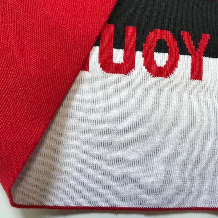 
MulticolorJacquard Ribbed Lettering Collar, Cuffs, Waist and Hem ;Can Be Customized 