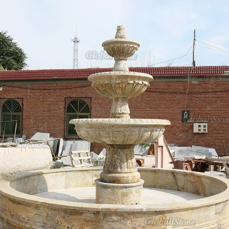 Hand Carved Large Outdoor Garden White Grey Granite Stone Pool 3 Tier Marble Water Fountain