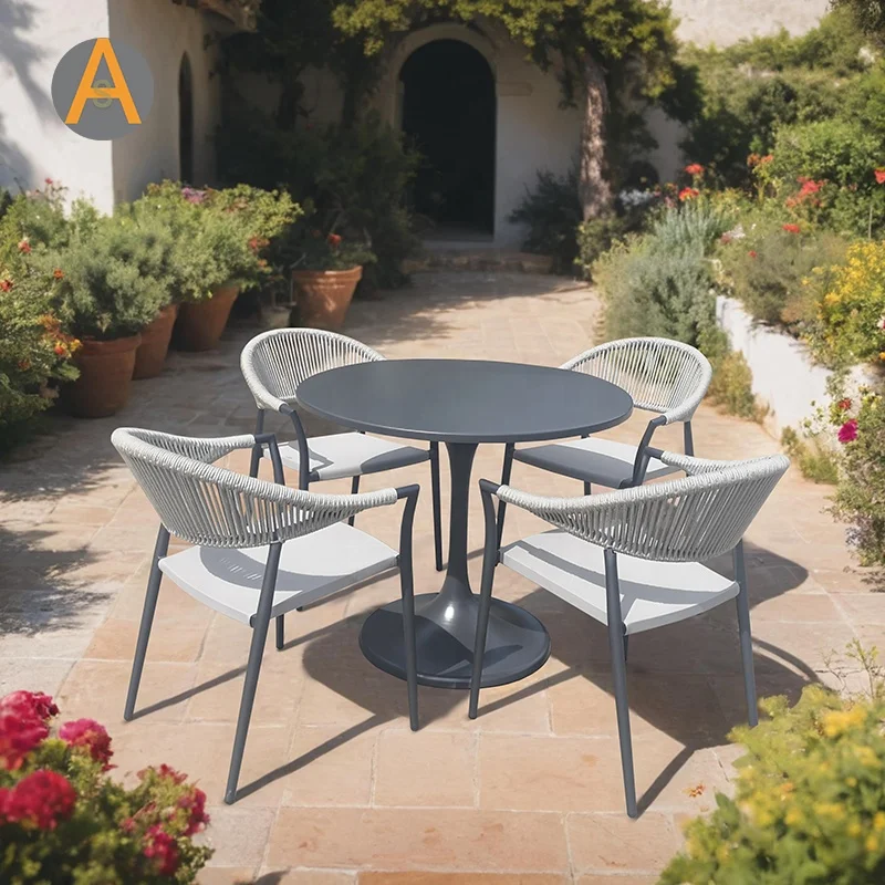 Commercial Hotel restaurant furniture Aluminum ceramic marble top garden outdoor dining table