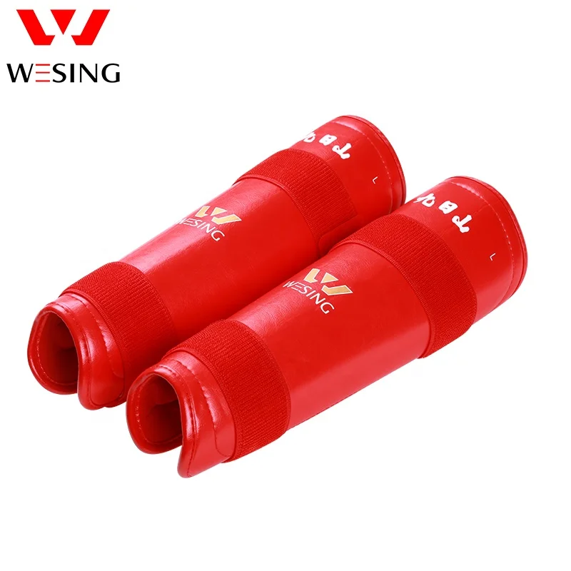 Wesing Custom Shin Guards OEM Red Leather Martial Arts Sanda Training Shin Guard