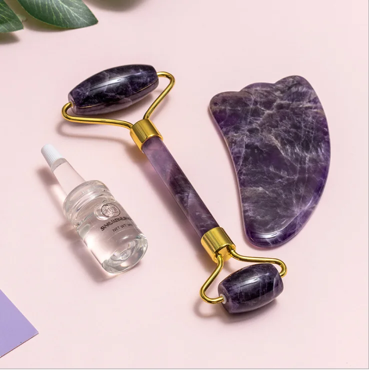 2021 NEW Style gua sha jade scharber face roller and stainless steel guasha tool set