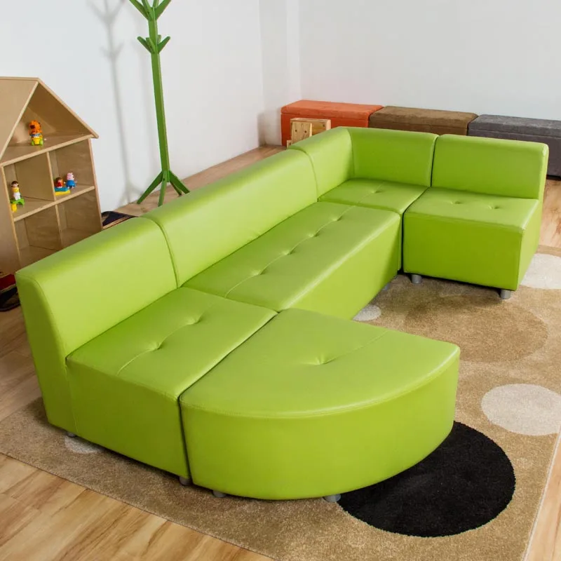 Nashow LMKS-002 Modern Safety Children Wooden Frame Green Black Cortical Kids Corner Sofa Kindergarten Furniture