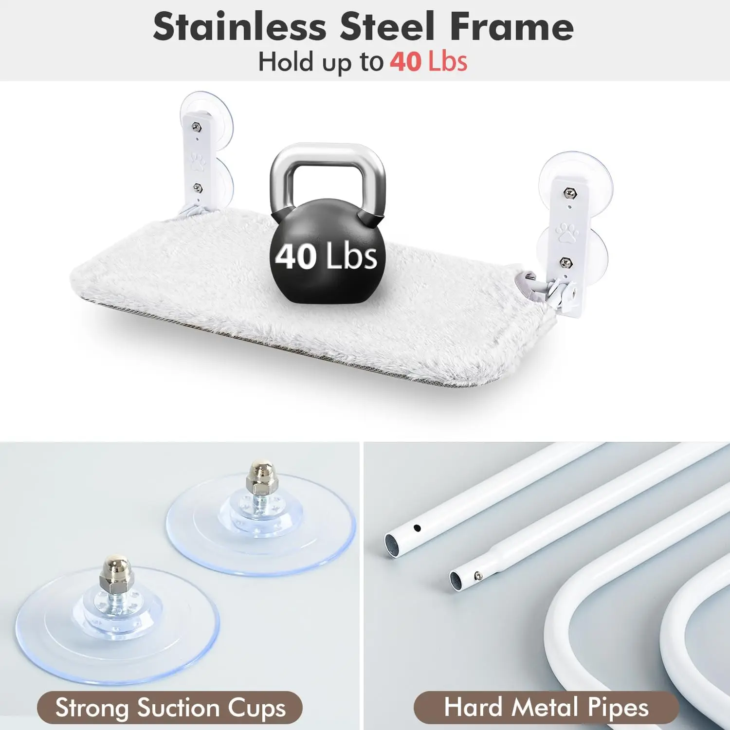 New Foldable Cordless Cat Hammock Wall Robust Metal Frame Cat Window Perch for Large Cats and Kittens With Sucker Warm Fleece