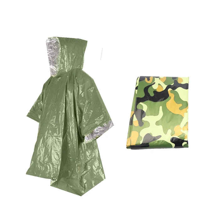 Factory Direct Sales Outdoor Emergency Waterproof Poncho Reusable Thermal Raincoat Lightweight Weatherproof Poncho with Hood