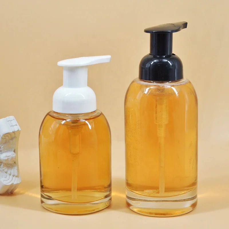 250ml Frosted shampoo bottles emulsion cosmetic glass hand soap dispenser glass foam bottle with pump