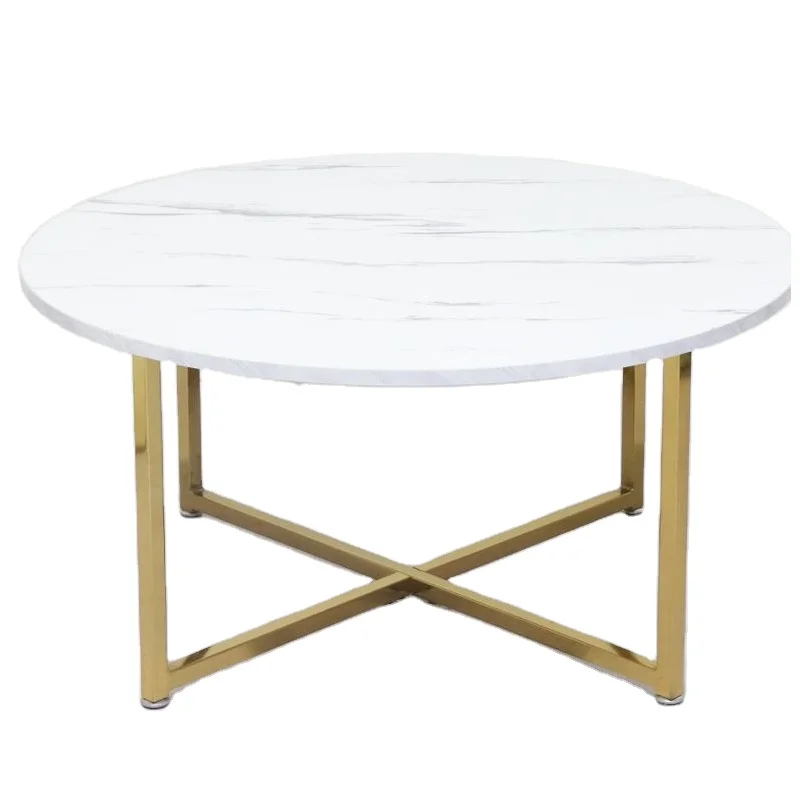 Light luxury coffee table slate top indoor living room table with elegant golden chromed plating iron leg dining table