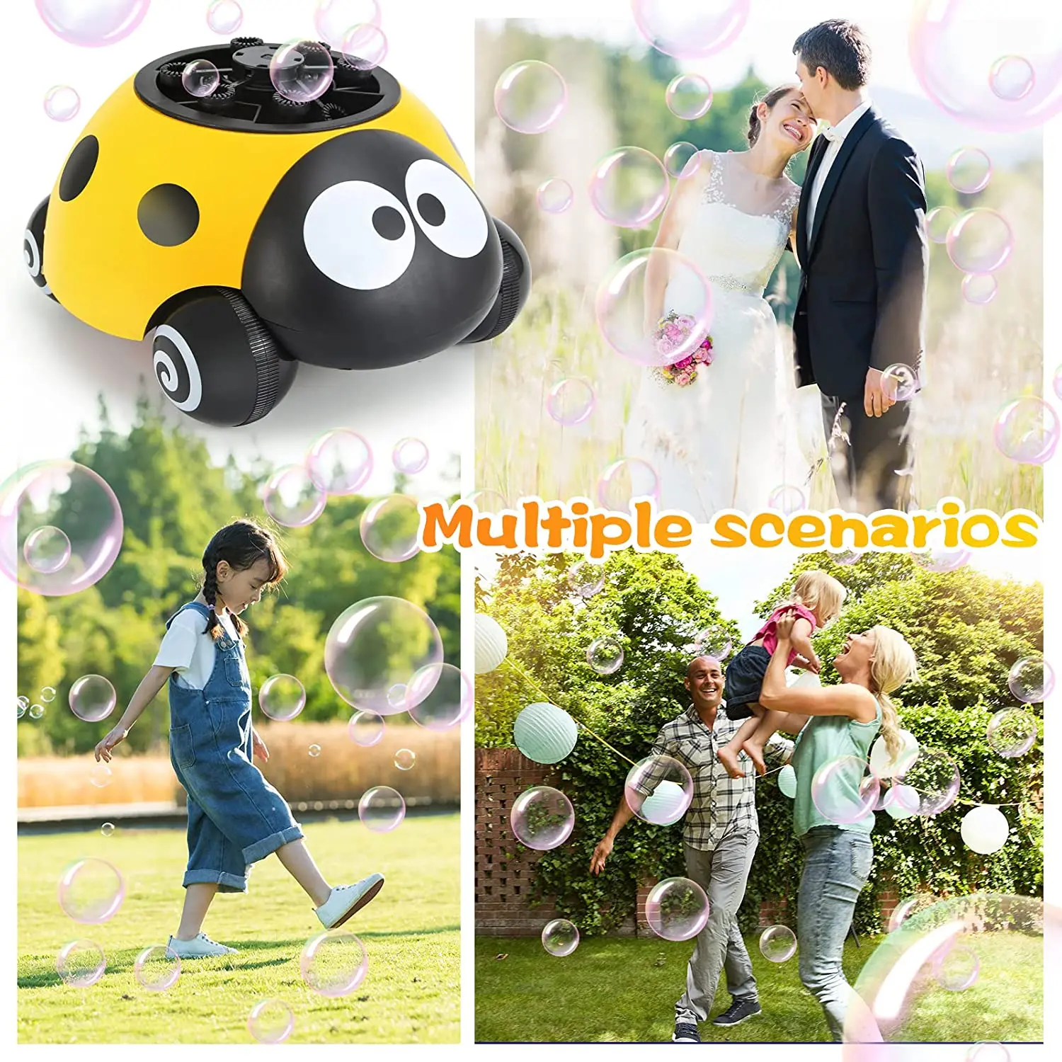 Bubble Machine, Automatic Ladybug Bubble Maker with  Solutions, Bubble  Blower Toy Fun Outdoor Indoor Toys for kids