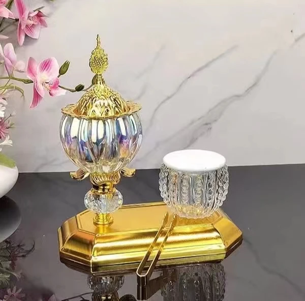 Muslim Bakhoor incense burner set Beautiful glass ceramic metal set incense burner decoration