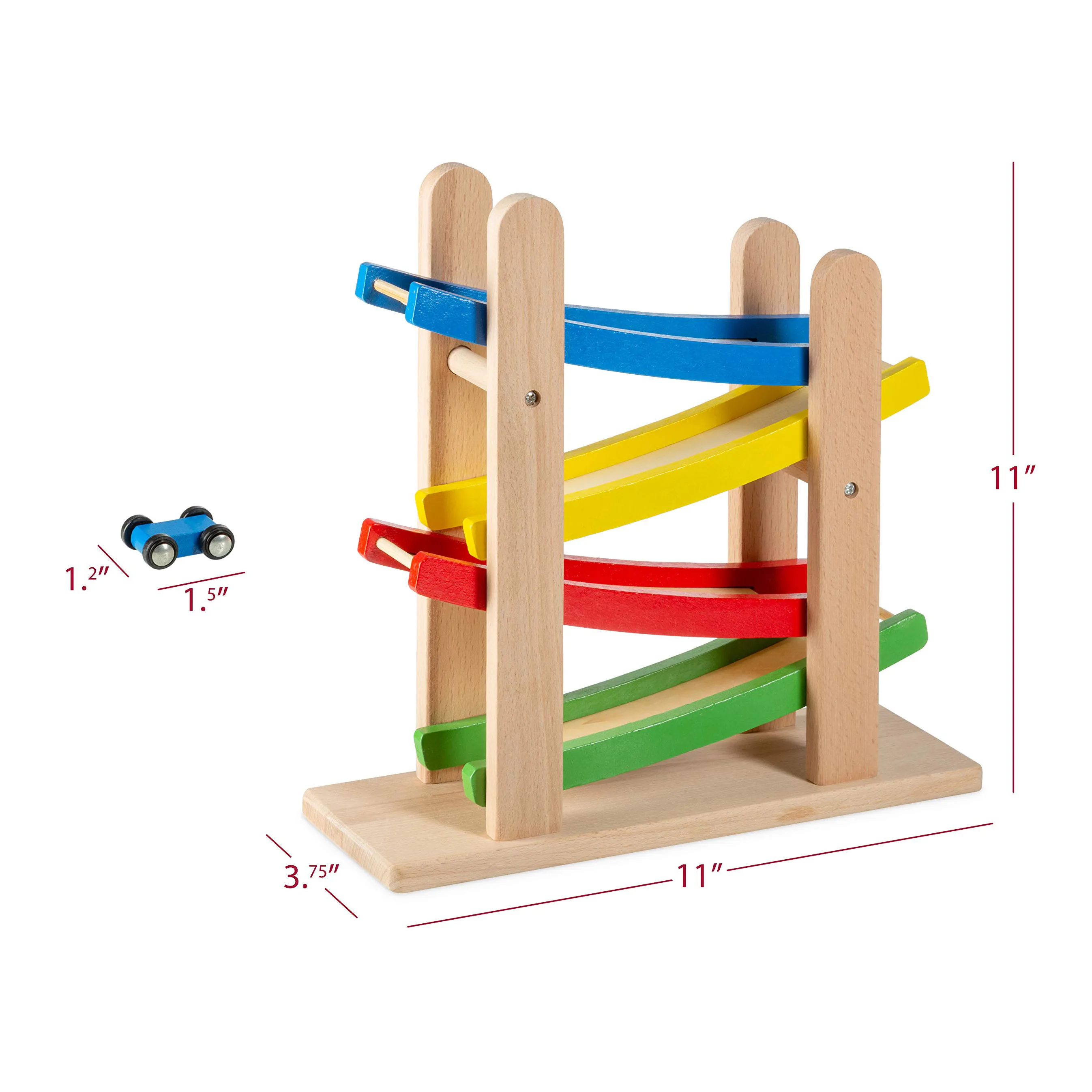 Wooden Car Ramps Race for Kids Toddler Ramp Racer Set with 4 Mini Cars Wooden Race Track Car Montessori Toy for 1-3 Years