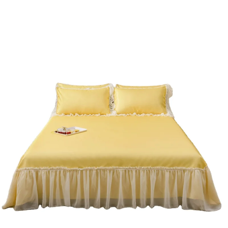 
KAERFU Cute princess 100% Microfiber Elastic Ruffled Bed lace skirt 