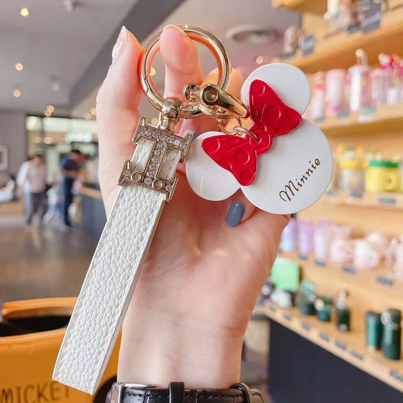 New style mickey genuine leather key chain wrist for women bag charms key ring accessories luxury keychain