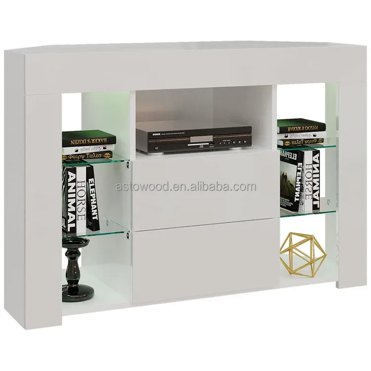 High Gloss Corner TV Stand Cabinet Cupboard Storage Furniture for Home Living Room with RGB Lights for 32 40 45 50 inch TV