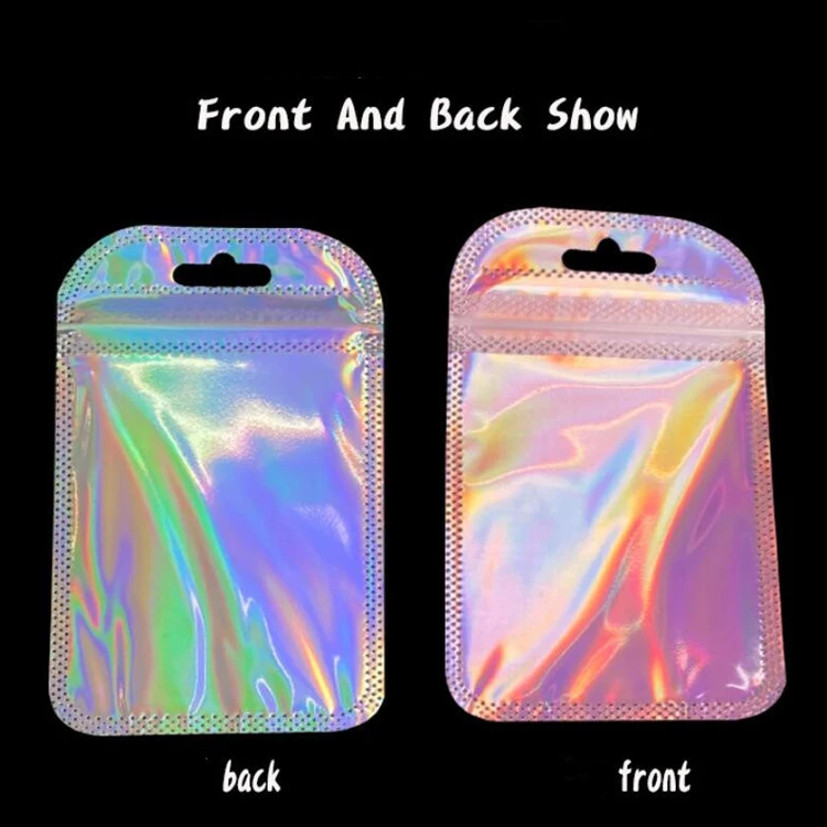 Wholesale Waterproof Small Mini Holographic Laser Pvc Zipper Ziplock Jewelry Cosmetic Flat Pouch Packaging Plastic Clear Bag
