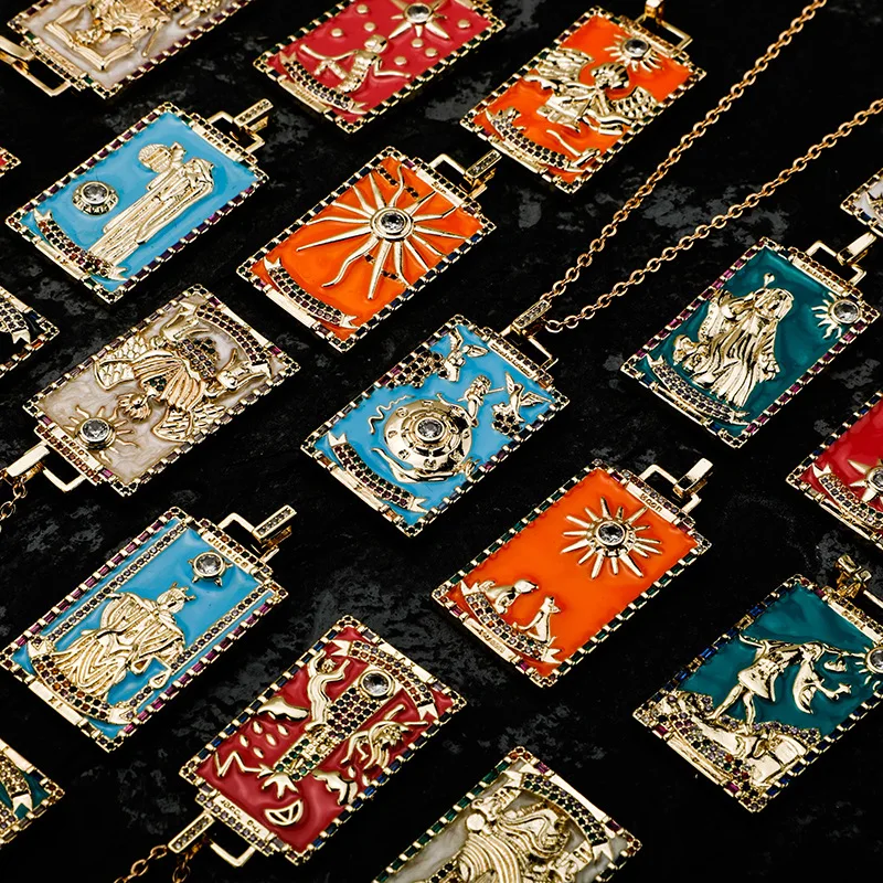Украшения Dr. Jewelry, капающая масляная выложенная фианитами, крупный Аркана Трамп, упаковка, ожерелья с карточкой Таро для рождественского подарка