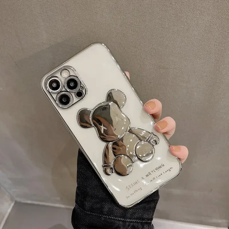Hot Sale Electroplated 3d Bear Transparent Tpu Phone Case For Iphone 11 12 13 14 15 Plus/Pro/Pro Max