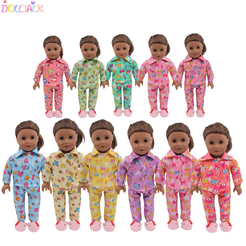 Dolltalk Hot Sale 18- Inch American Doll Accessories Yellow Beautiful  Bear Pattern Soft Pajama Set Doll Clothes