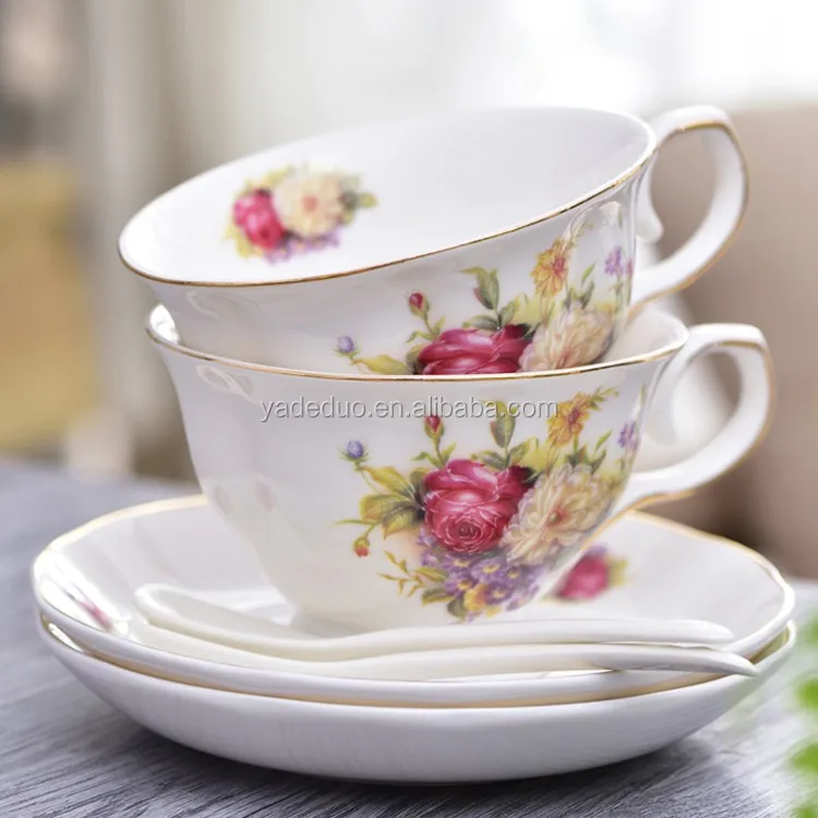 Nordic porcelain floral tea cup with teapot milk jar sugar bowl holder ceramic novel flower coffee cup saucer set