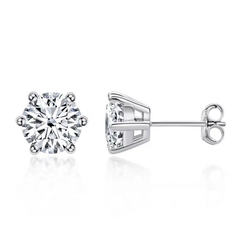 Made In China 925 Sterling Silver 18K Gold Plated Moissanite Mossanite Stud Fashion Jewelry Earrings