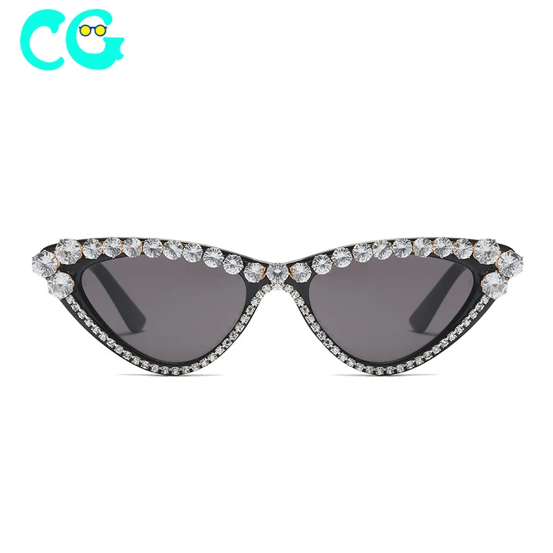 Vintage Retro Women Cateye Sunglasses Rhinestone Crystal Bling Trim Jeweled Frame Costume Glasses