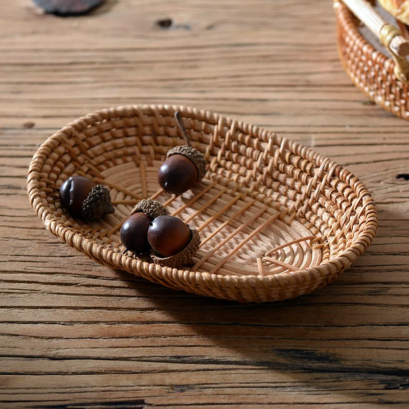 Hot selling wholesale rattan woven collection snacks candy table hand-made rattan tray