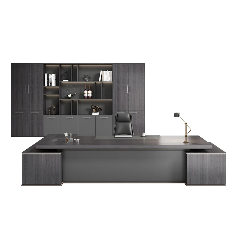 Modern Luxury Boss Office Furniture Double Side Cabinet L Shape CEO Director Desk Executive Wooden Desk