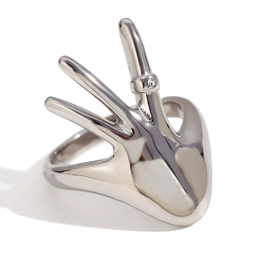 Best Selling 18K Gold Plated Hand Shaped Diamond Ring Fashion Not Fade Stainless Steel Ring Jewelry for Women